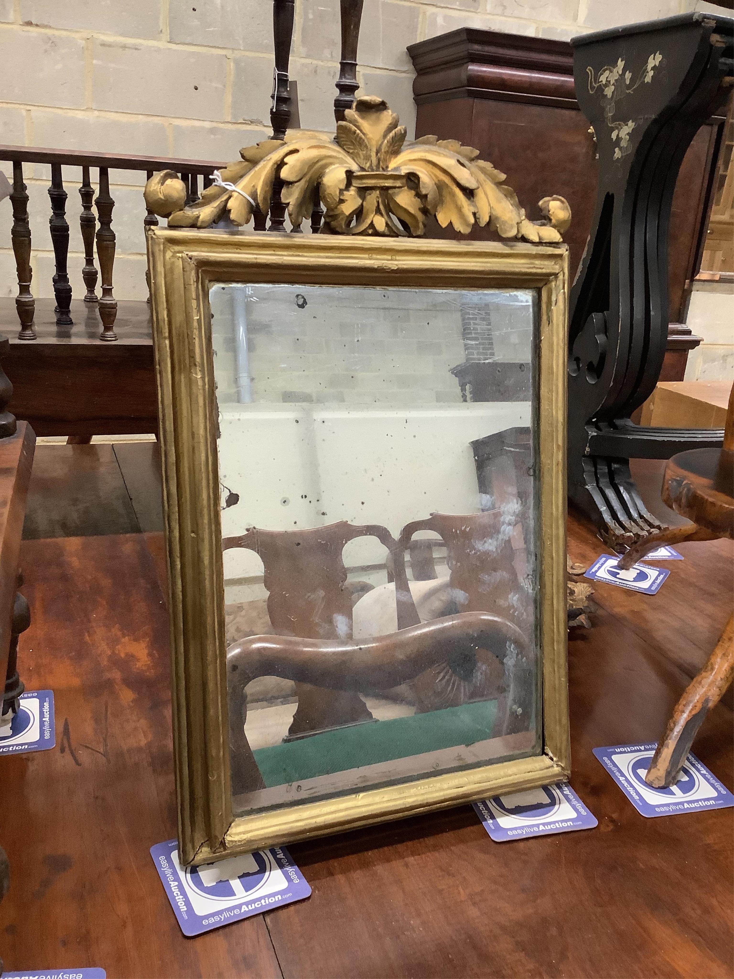 A 19th century giltwood and composition strut dressing table mirror, width 33cm, height 56cm. Condition - poor to fair